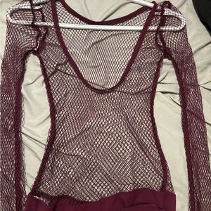 Burgundy Mesh Long Sleeve Victorias Secret Bodysuit size small